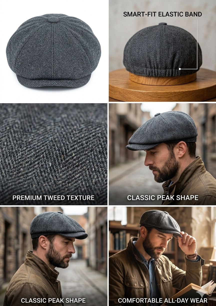 Peaky Style Flat Cap Hat for Adults – Classic Vintage Newsboy Gatsby Cap