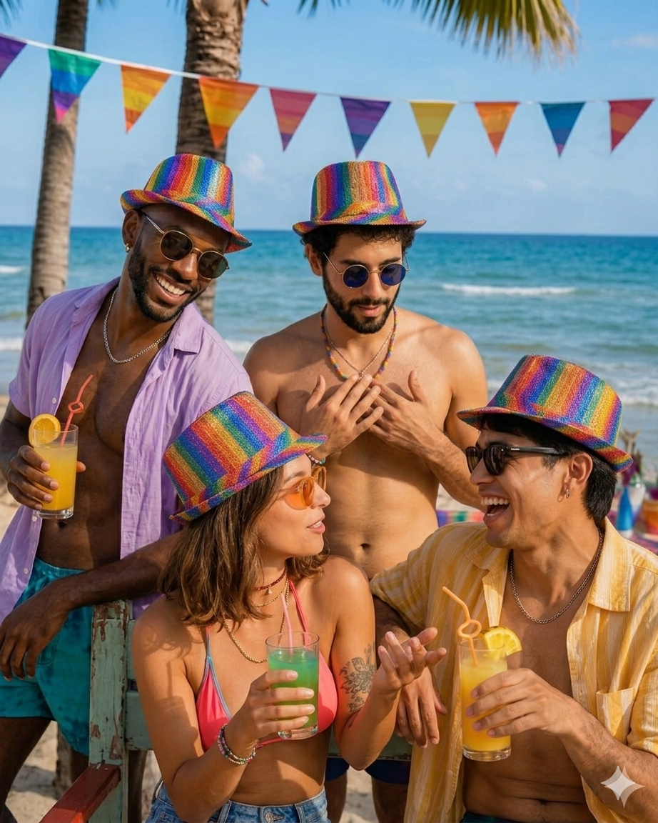 labreeze Set of 4 Rainbow Pride Metallic Tinsel Trilby Hats for Adults – Sparkly Festival Fancy Dress Hats
