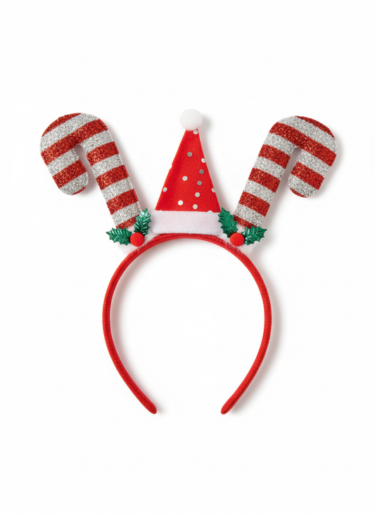labreeze Tinsel Candy Stick with Xmas Hat Christmas Headband for Women – Festive Holiday Hair Accessory