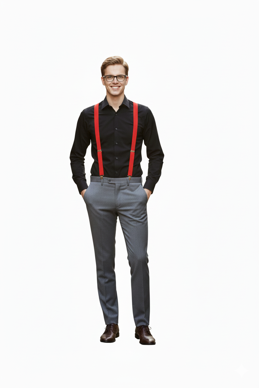 Red Plain Braces – Adult Adjustable Suspenders for Fancy Dress & Everyday Wear