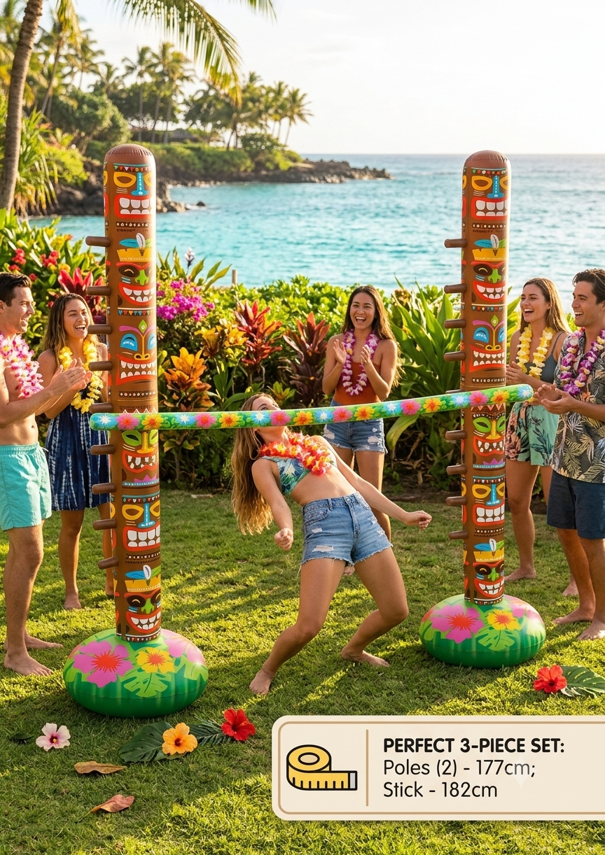 labreeze Inflatable Limbo Set with 3 Pieces & Hula Lei Set – 6 Pack 100cm Hawaiian Flower Leis for Tropical Parties