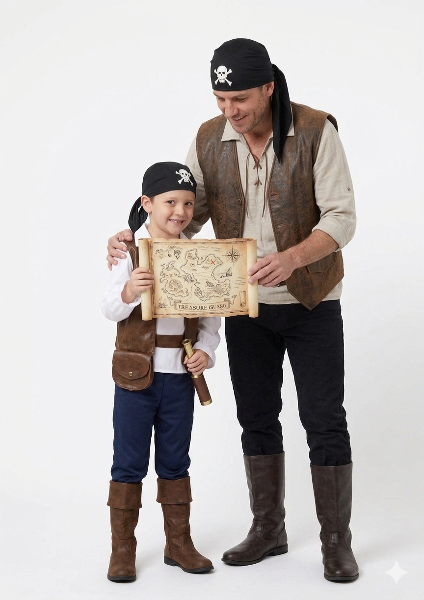 labreeze Pirate Bandana Hat Set – Adult & Children's Black Skull and Crossbones Fancy Dress Costume Accessories