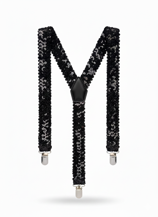 labreeze Pack of 10 Black Sequin Braces – Sparkly Adjustable Suspenders for Christmas