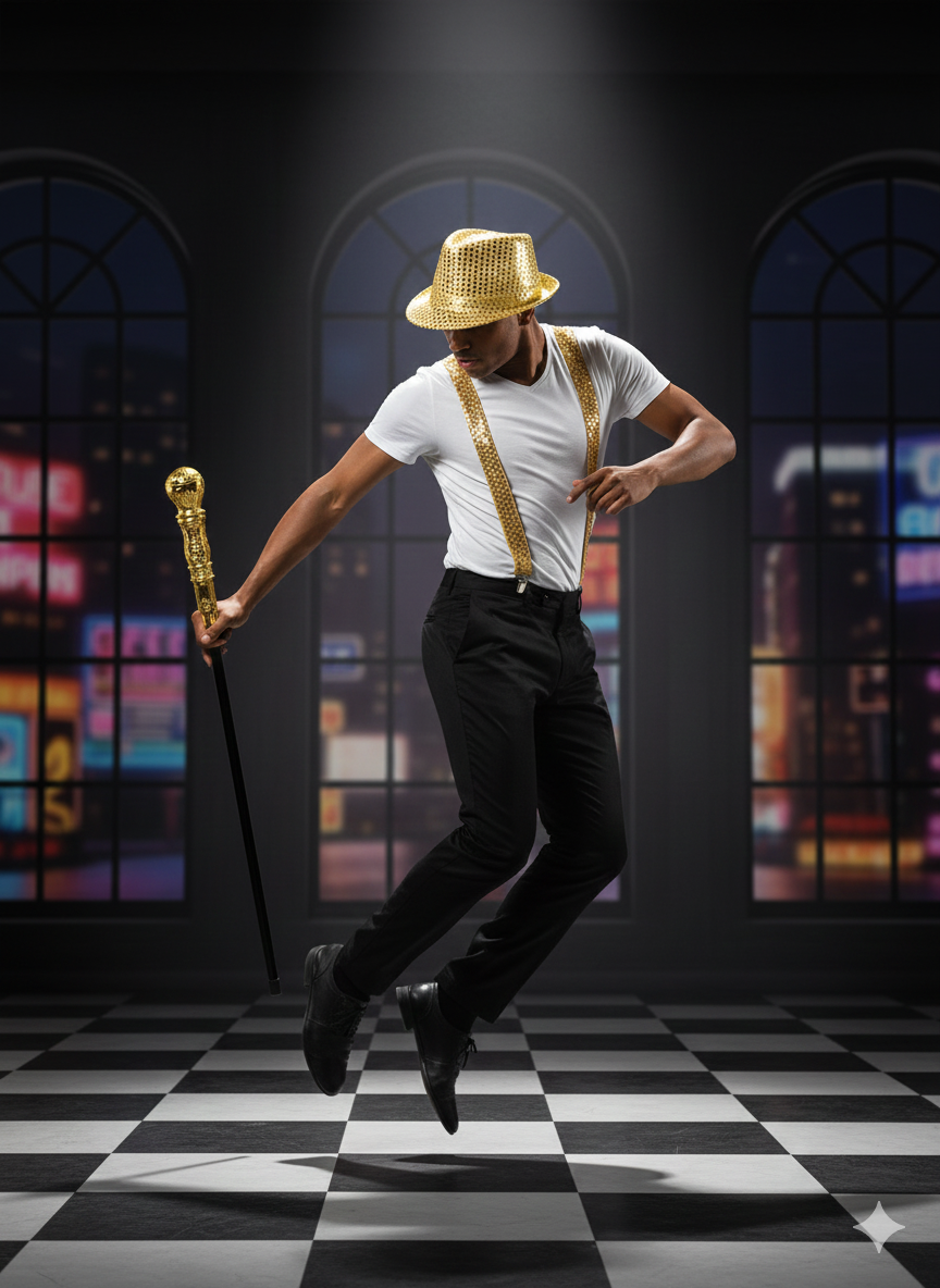 labreeze Gold Sequin Gangster Hat with Matching Braces and Top-Cane Set – Adult Christmas Fancy Dress Accessories