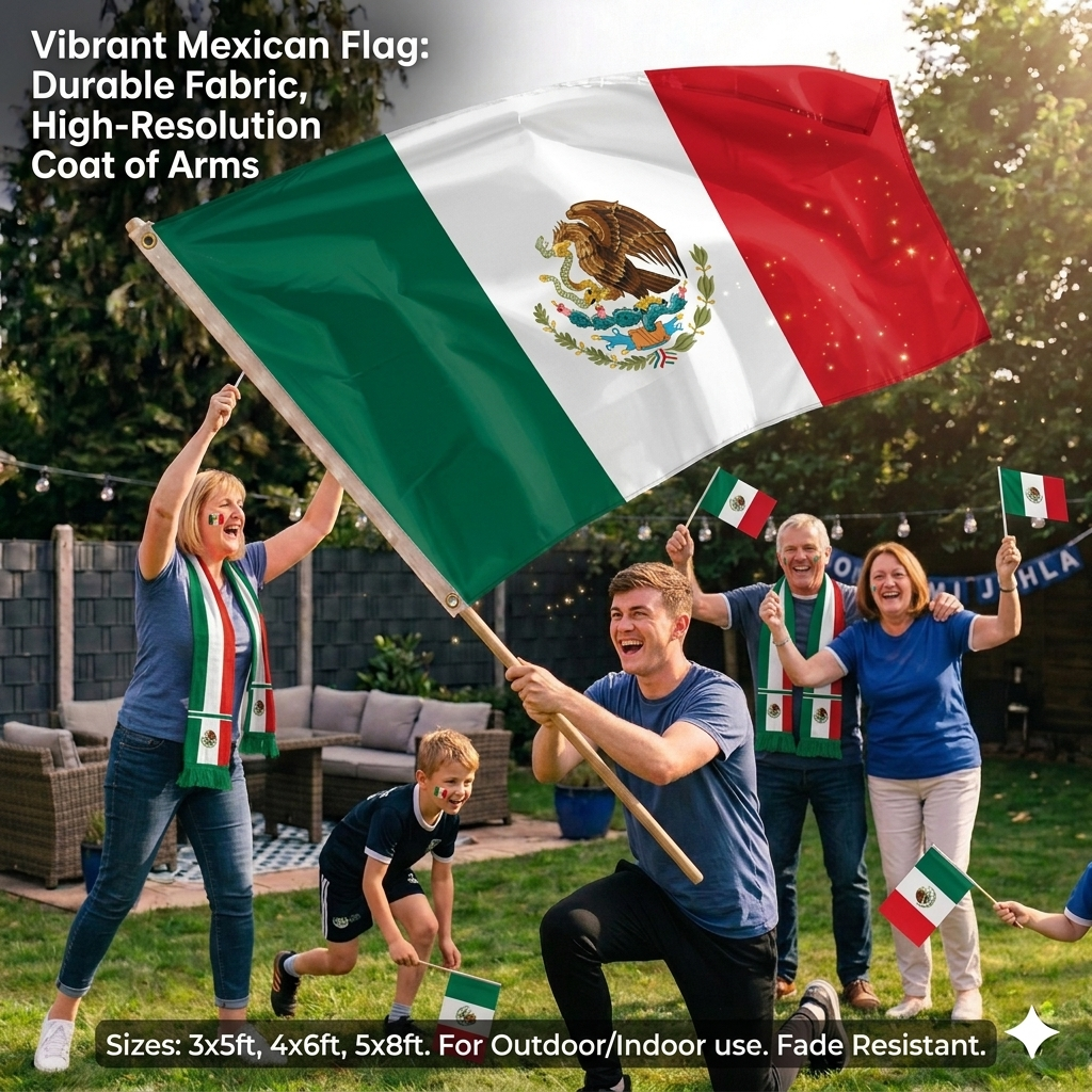 Mexico Flag 5ft x 3ft – Mexican Polyester National Flag with Metal Eyelets & Reinforced Seams - Labreeze Ltd