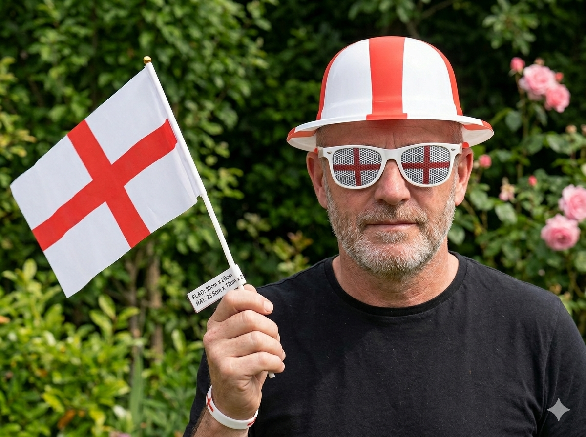 labreeze England St George Fancy Dress Accessories Set – Adult Bowler Hat, Hand Flag & Novelty Glasses - Labreeze Ltd