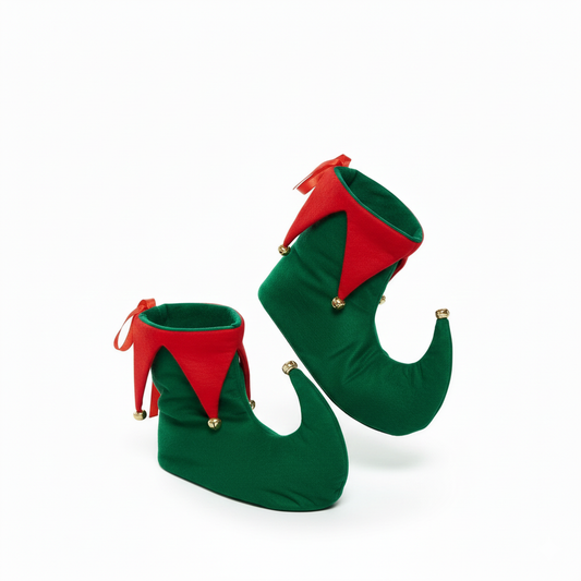 labreeze Pack of 10 Adult Deluxe Elf Boots – Green & Red Plush Christmas Elf Shoes
