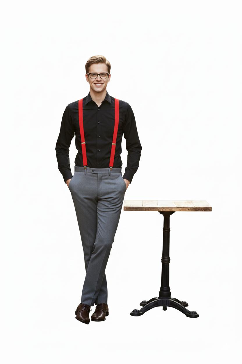 Red Plain Braces – Adult Adjustable Suspenders for Fancy Dress & Everyday Wear