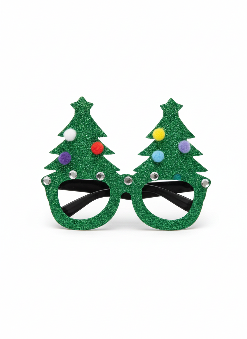 Labreeze Santa Hat & Christmas Tree Glasses Set – Festive Holiday Costume Accessories with Glitter Baubles for Adults and Kids