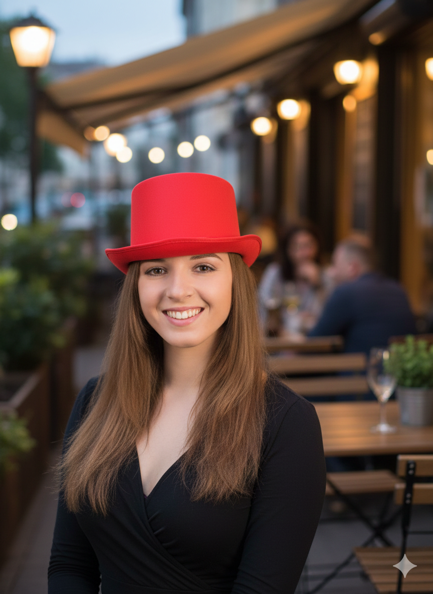 Adults Satin Red Top Hat with Ribbon – Fancy Dress Party Hat