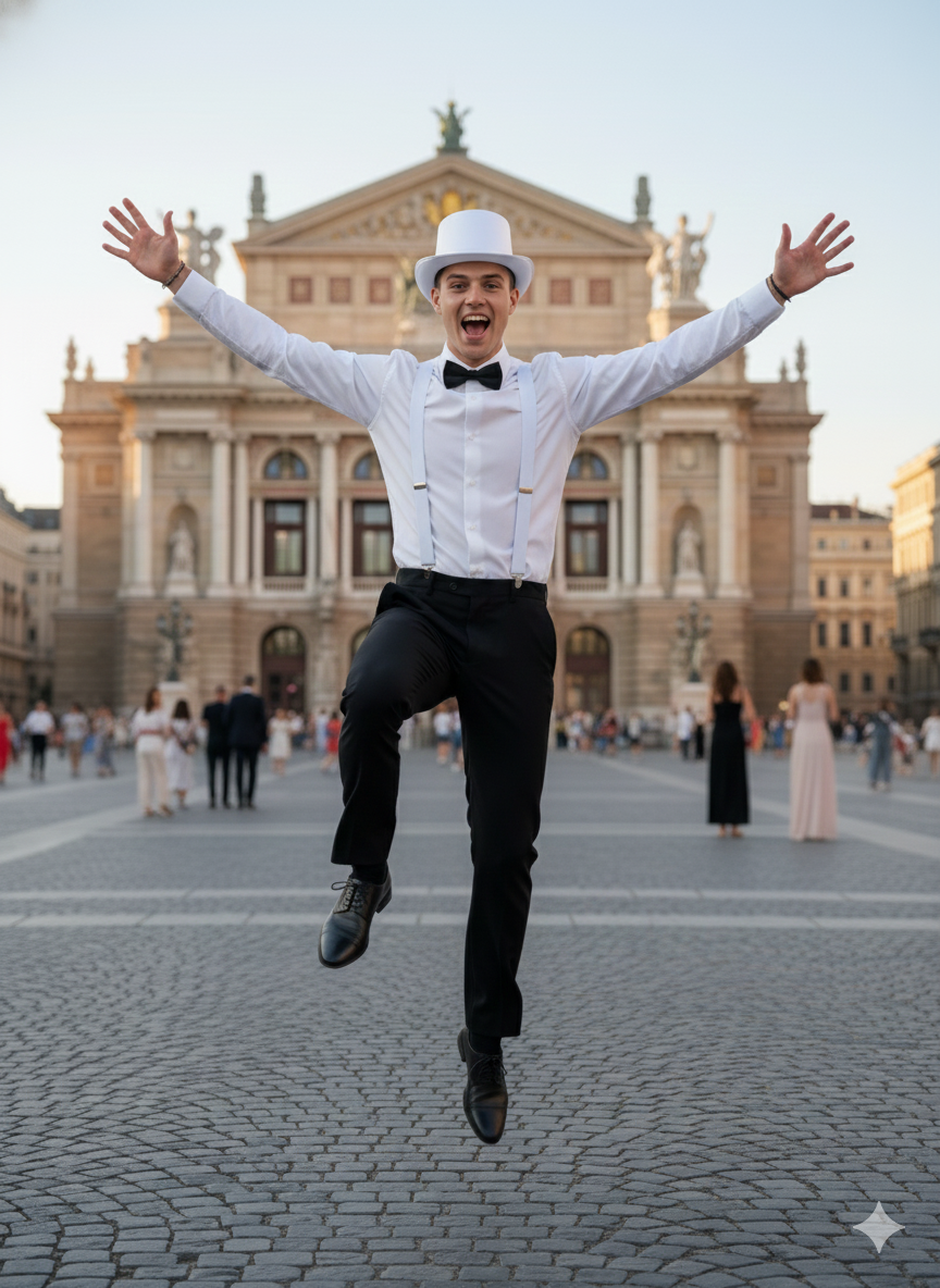 Black Bow Tie, White Satin Top Hat & White Braces Costume Set