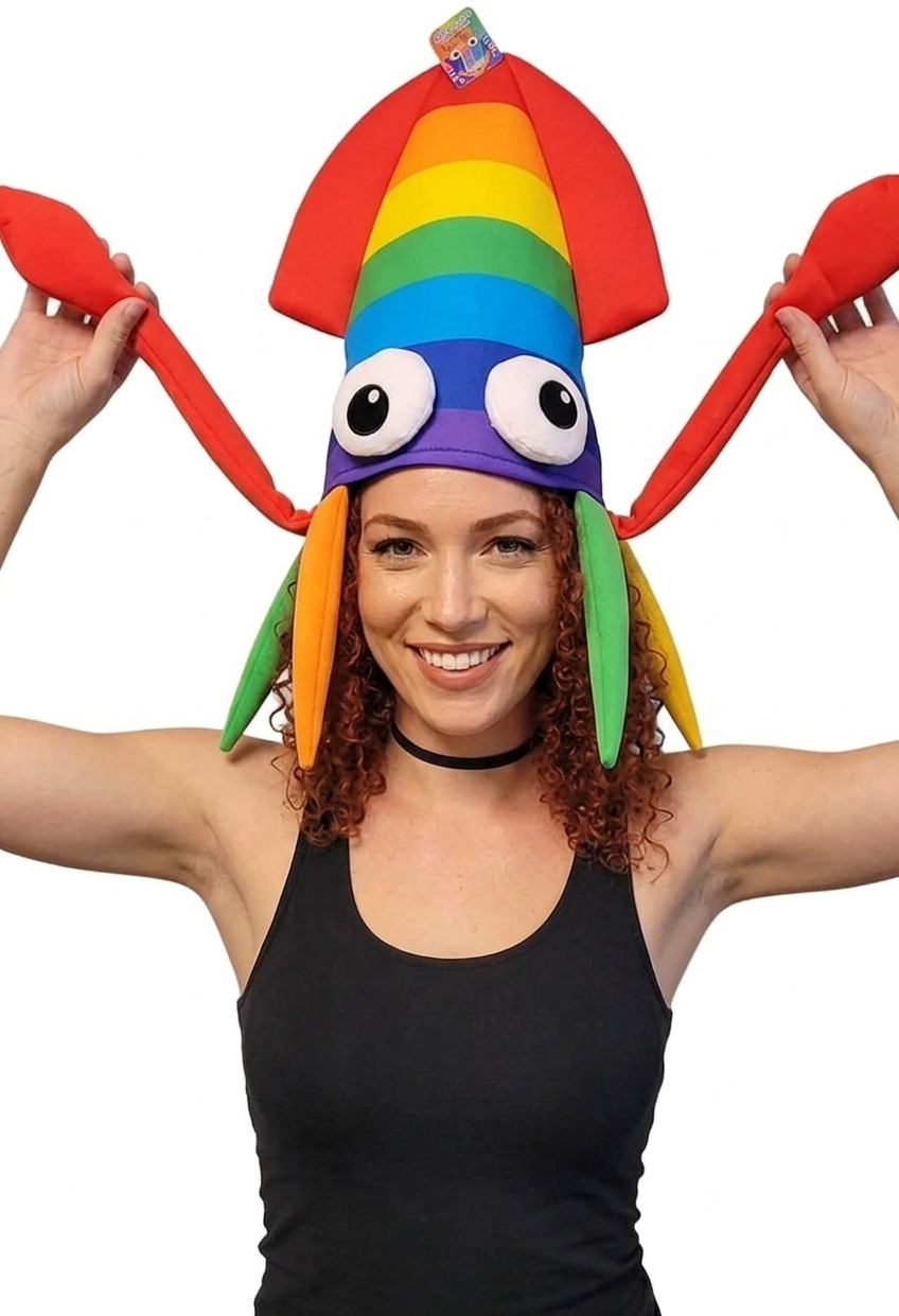 labreeze Rainbow Squid Hat for Adults – Novelty Sea Creature Fancy Dress Hat