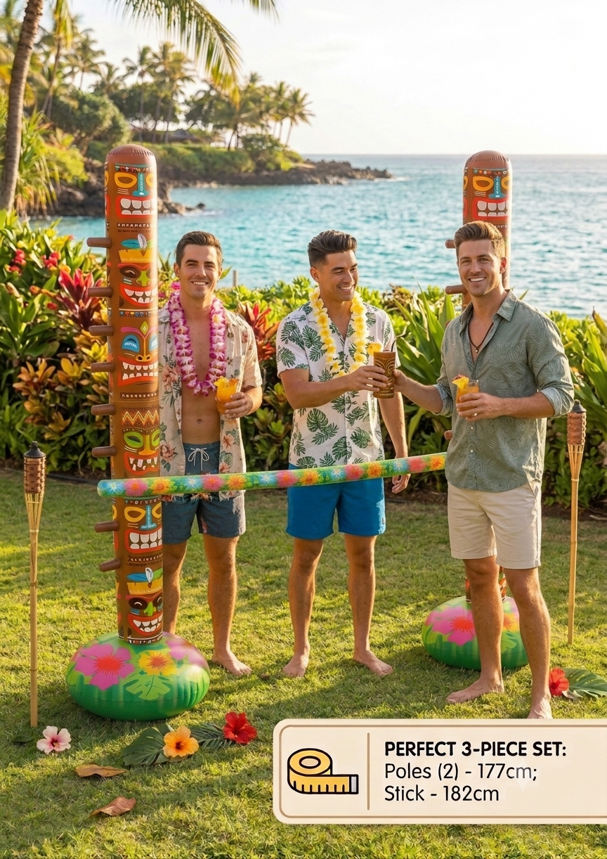 labreeze Inflatable Limbo Set with 3 Pieces & Hula Lei Set – 6 Pack 100cm Hawaiian Flower Leis for Tropical Parties