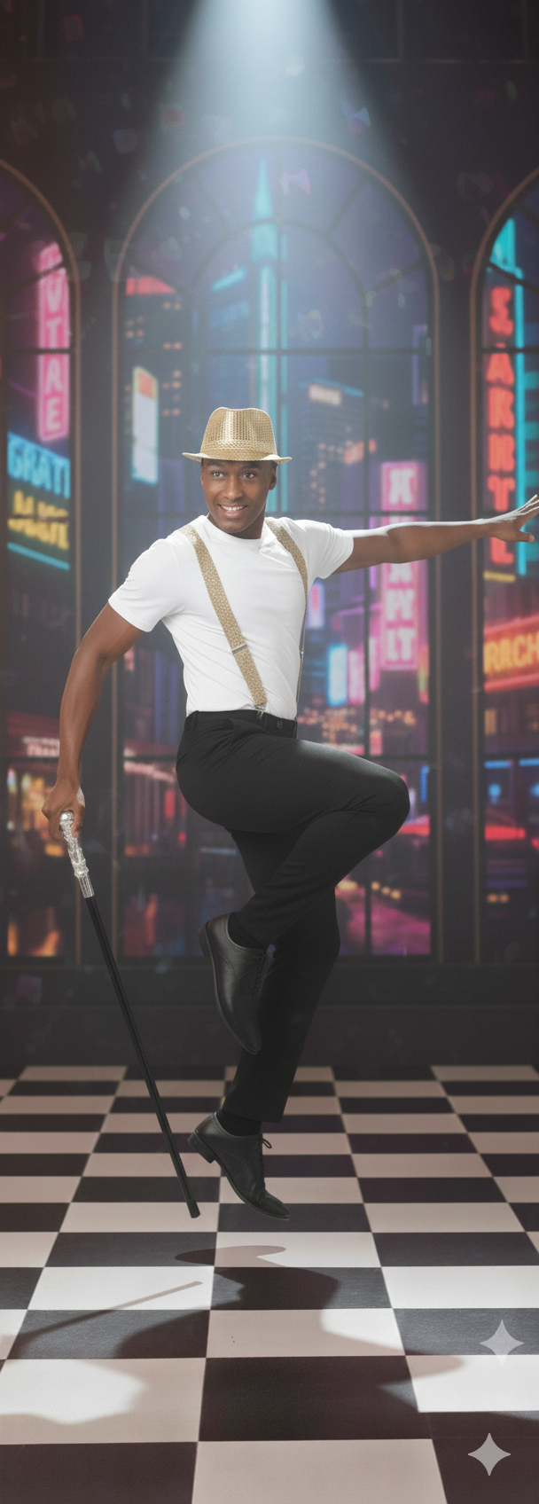 labreeze Gold Sequin Gangster Hat with Matching Braces and Silver Pimp Stick – Adult Christmas Fancy Dress Accessory Set