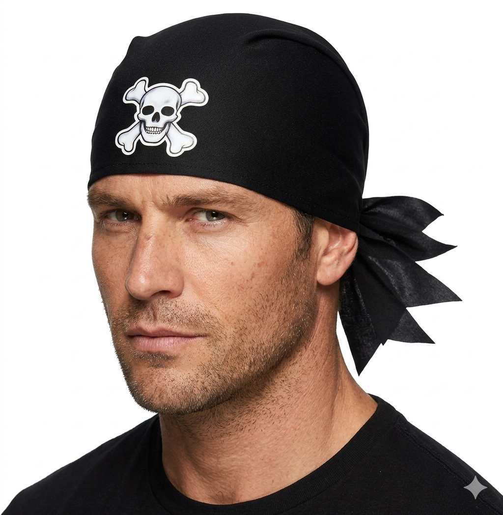 labreeze Pirate Bandana Hat – Black Skull & Crossbones Fancy Dress Hat for Adults