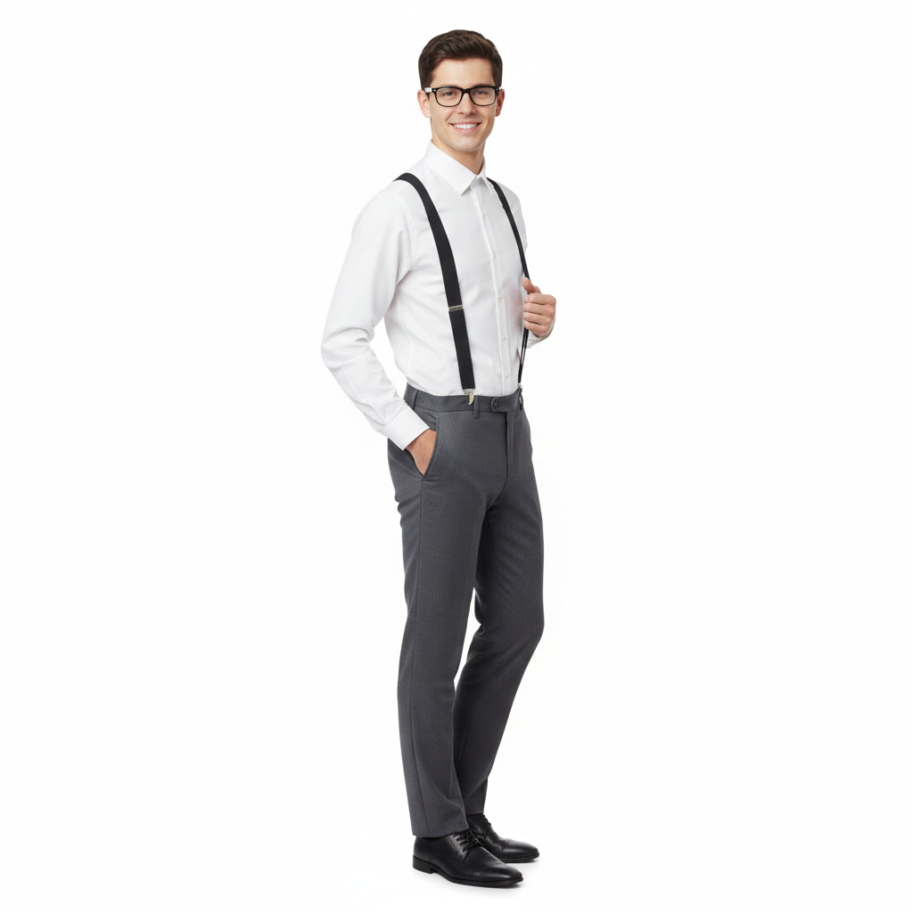 Black Plain Braces 2.5 cm – Adult Adjustable Suspenders for Fancy Dress & Everyday Wear