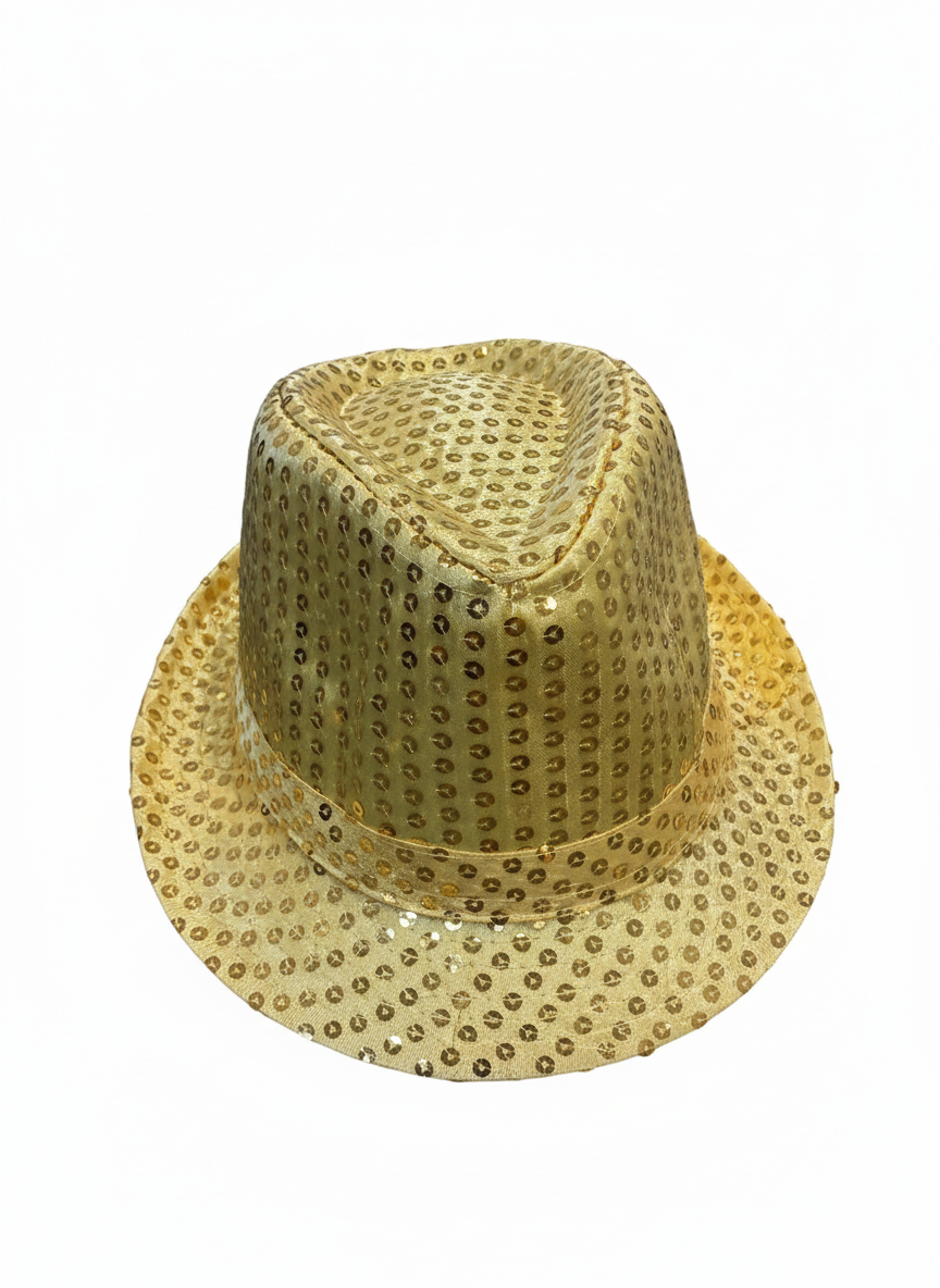 Labreeze Gold Sequin Gangster Hat (Adult) – Sparkly Fancy Dress Fedora for Christmas & Party Costumes