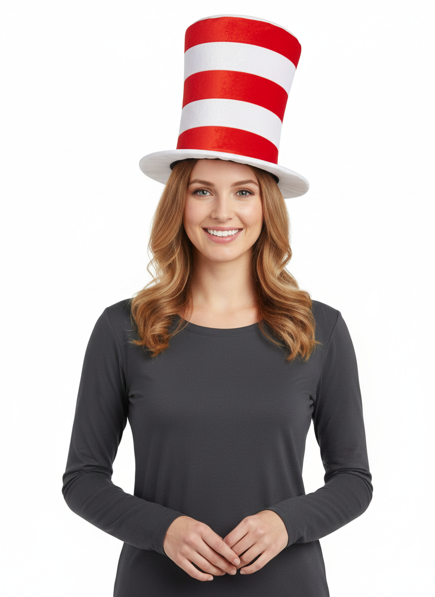 Red and White Striped Tall Top Hat – Adult Fancy Dress Costume Accessory