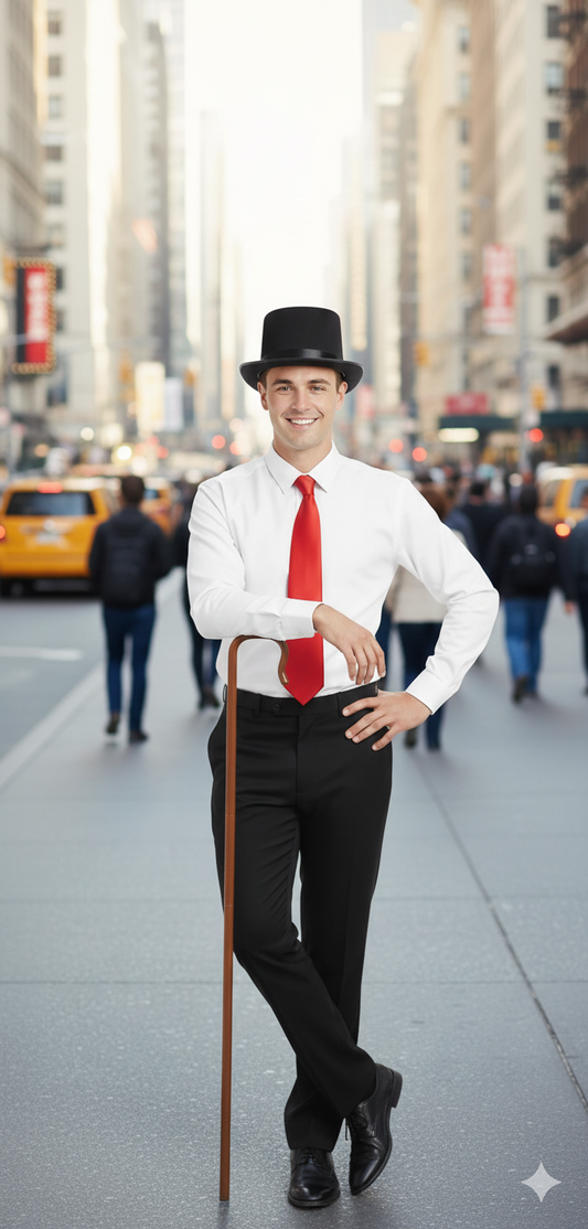 Labreeze Men's Dickens Caroler Costume Kit – Victorian Christmas Accessories with Black Top Hat, Red Tie & Shepherd’s Crook