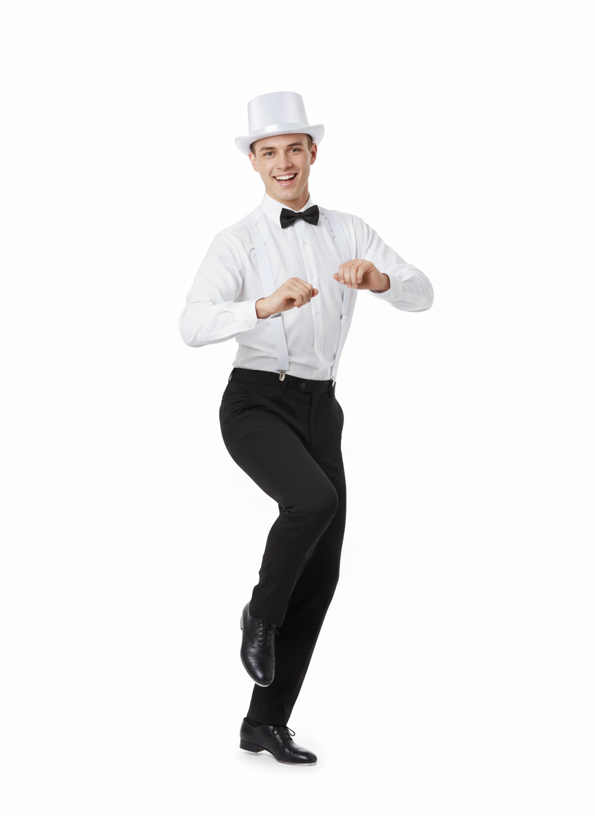 Black Bow Tie, White Satin Top Hat & White Braces Costume Set