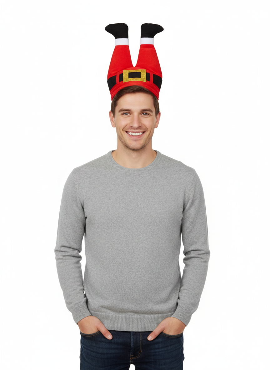 Red Funny Santa Claus Legs Christmas Hat – Novelty Festive Party Hat for Adults