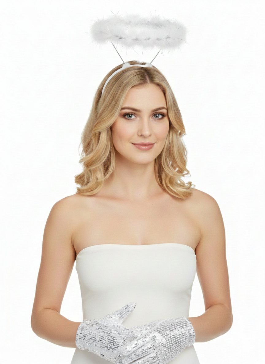 King of Pop Silver Sequin Glove & White Angel Halo Costume Accessory Set