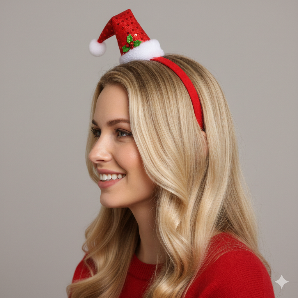 Mini Santa Hat Headband – Festive Christmas Mini Hat Accessory for Adults & Kids – Cute Red & White Xmas Headband for Parties, Photos, School Events & Fancy Dress