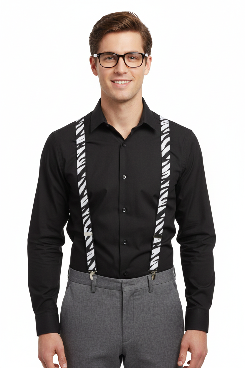 Zebra Printed Braces 2.5 cm – Adult Adjustable Novelty Suspenders