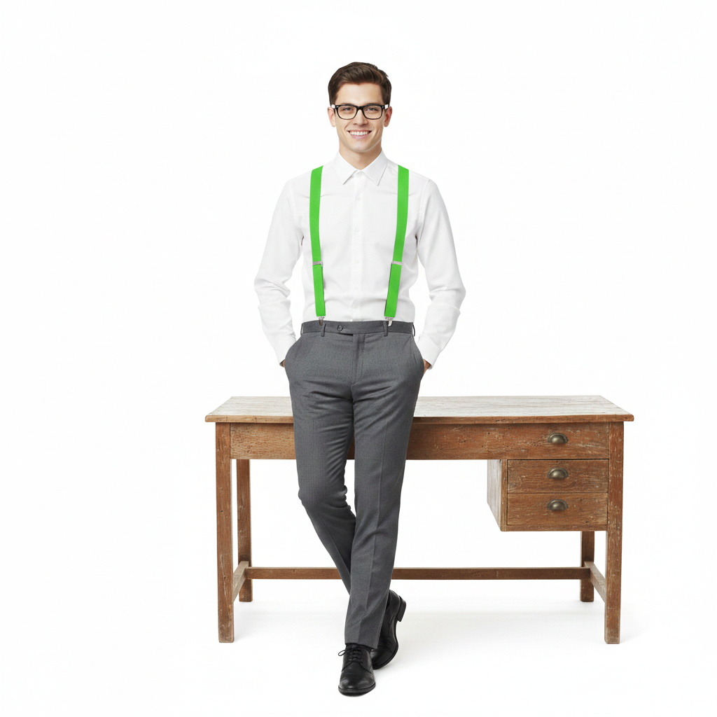 Green Plain Braces 2.5 cm – Adult Adjustable Suspenders for Fancy Dress & Everyday Wear
