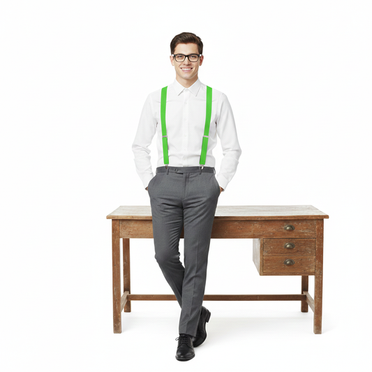 Green Plain Braces 2.5 cm – Adult Adjustable Suspenders for Fancy Dress & Everyday Wear