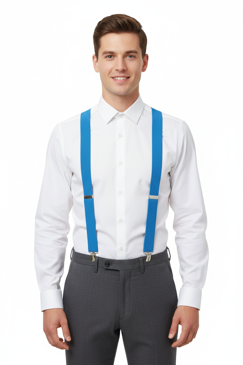 Turquoise Plain Braces 2.5 cm – Adult Adjustable Suspenders for Fancy Dress & Everyday Wear