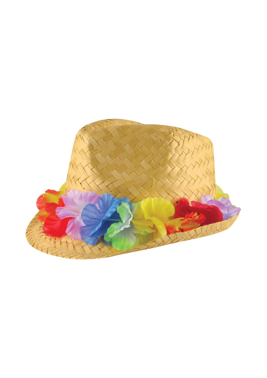 Straw Gangster Hat with Flower Band - Labreeze