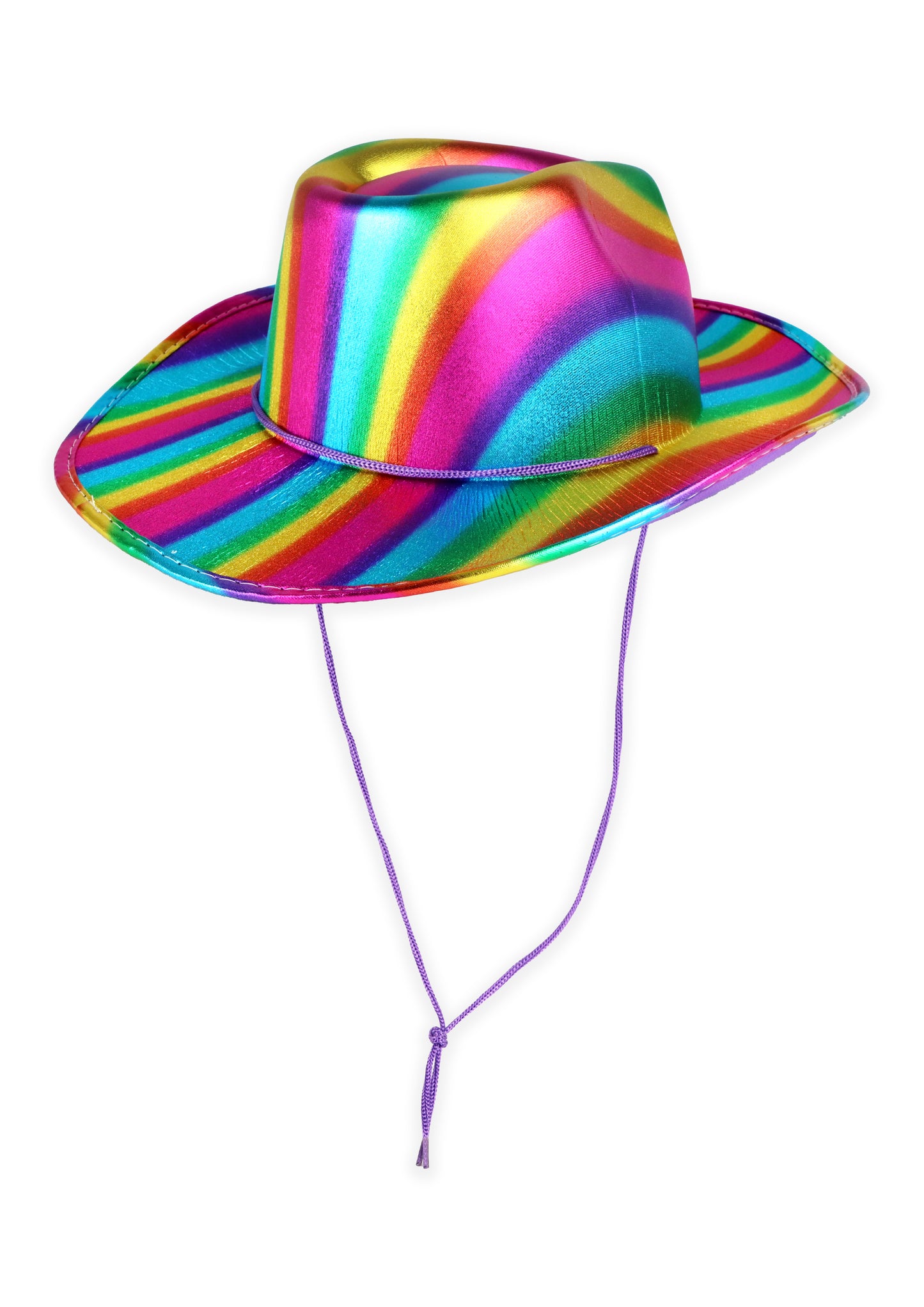 Shiny metallic Pride cowboy hat with cord