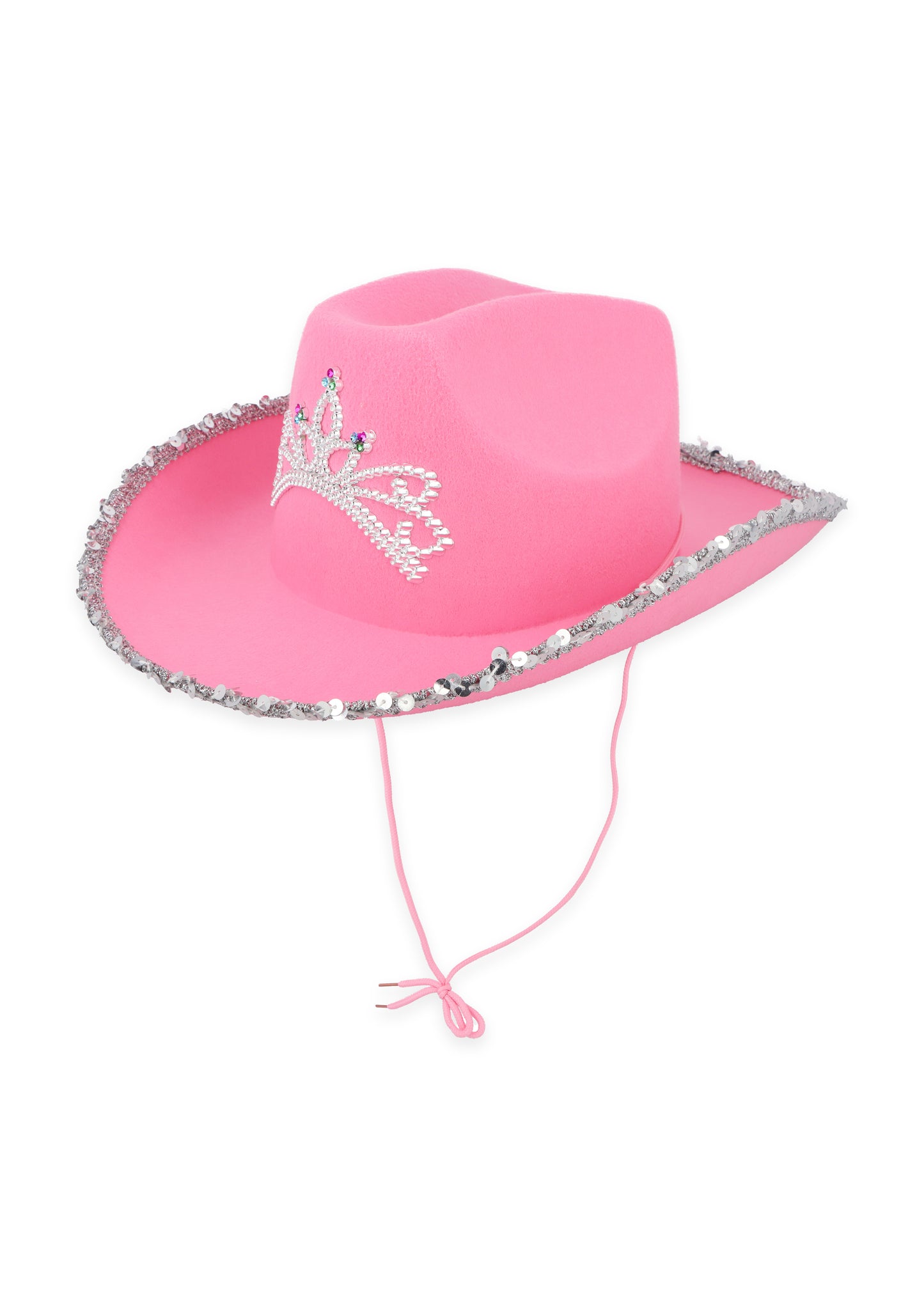 Pink cowboy hat with tiara and sequin trim