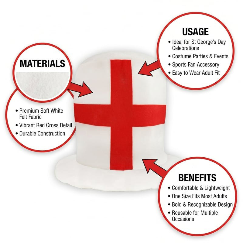 England St George's Cross top hat - side view