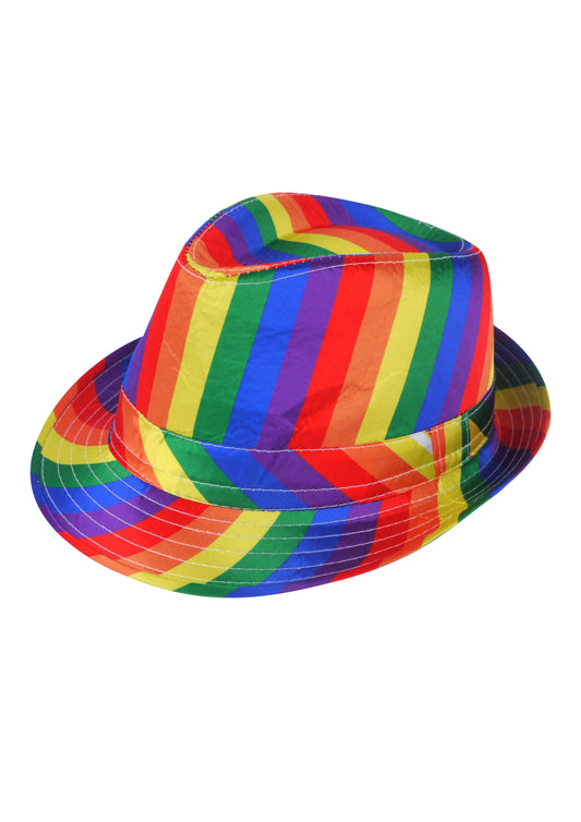 Rainbow velvet Pride trilby hat for adults