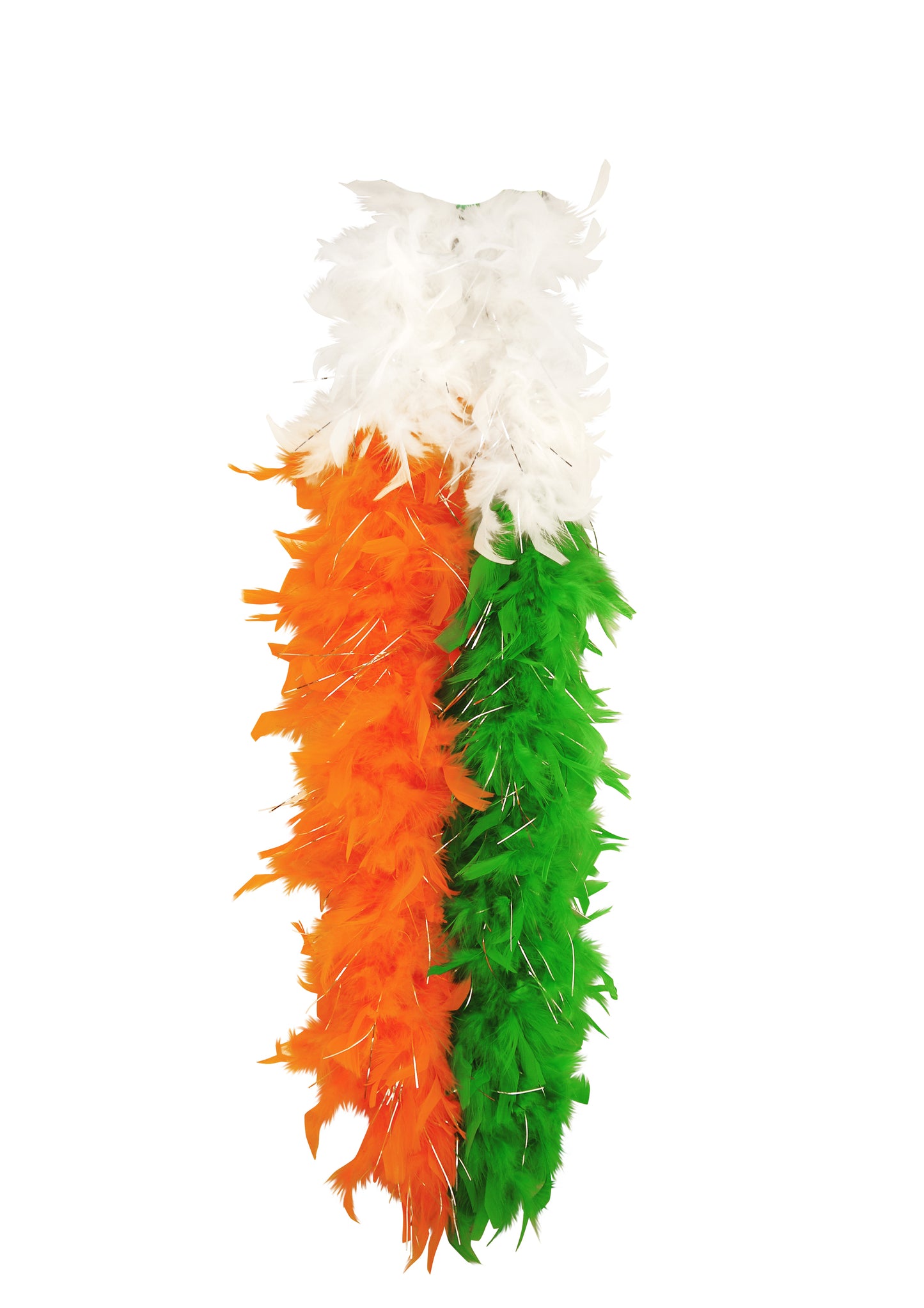 Irish Tricolour Feather Boa with Tinsel 150cm Orange Green White St Patrick’s Day Fancy Dress Party Costume