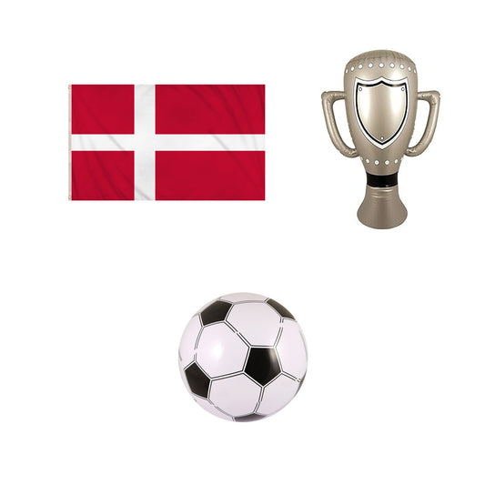 Denmark football fan set with flag inflatable trophy and football