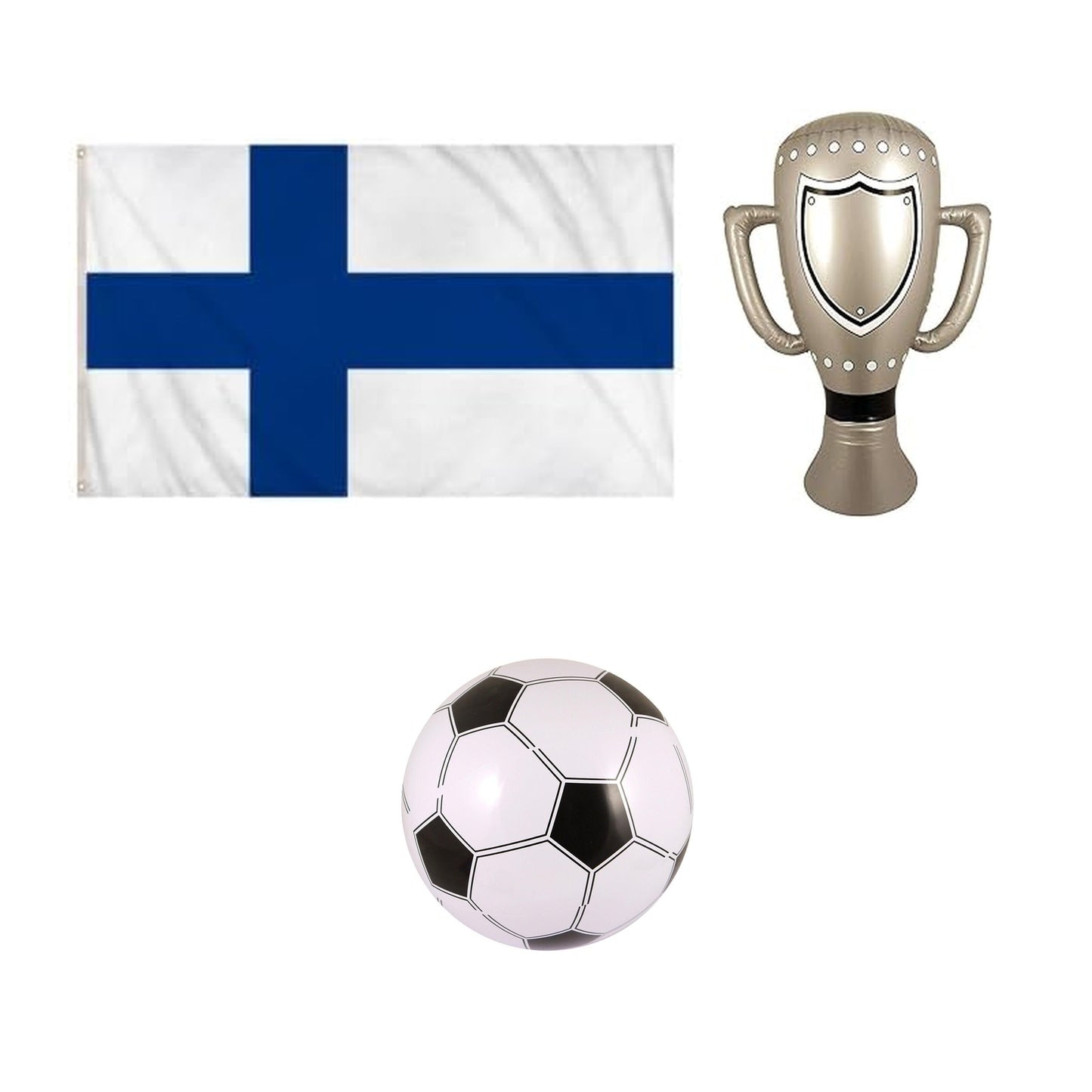Finland football fan set with flag inflatable trophy and football