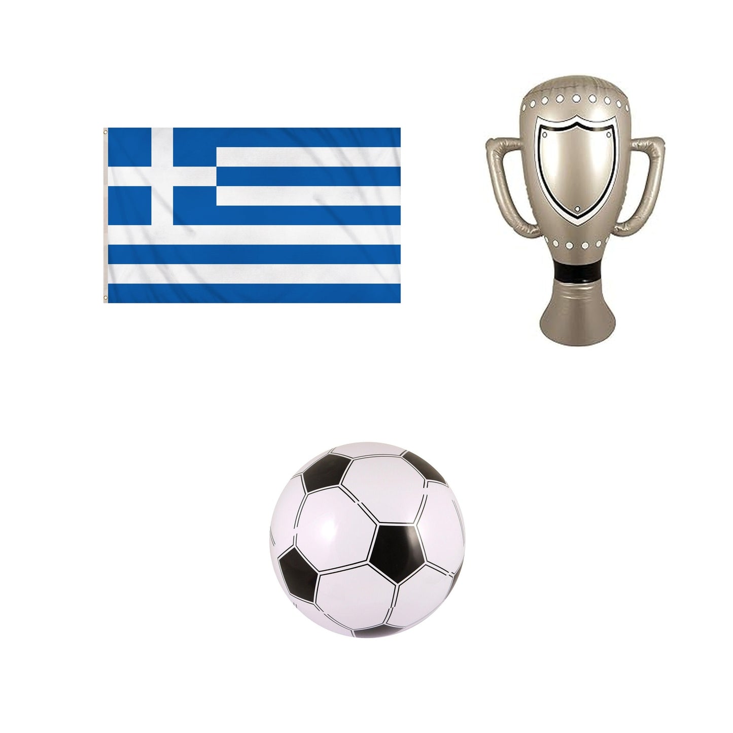 Greece football fan set with flag inflatable trophy and football