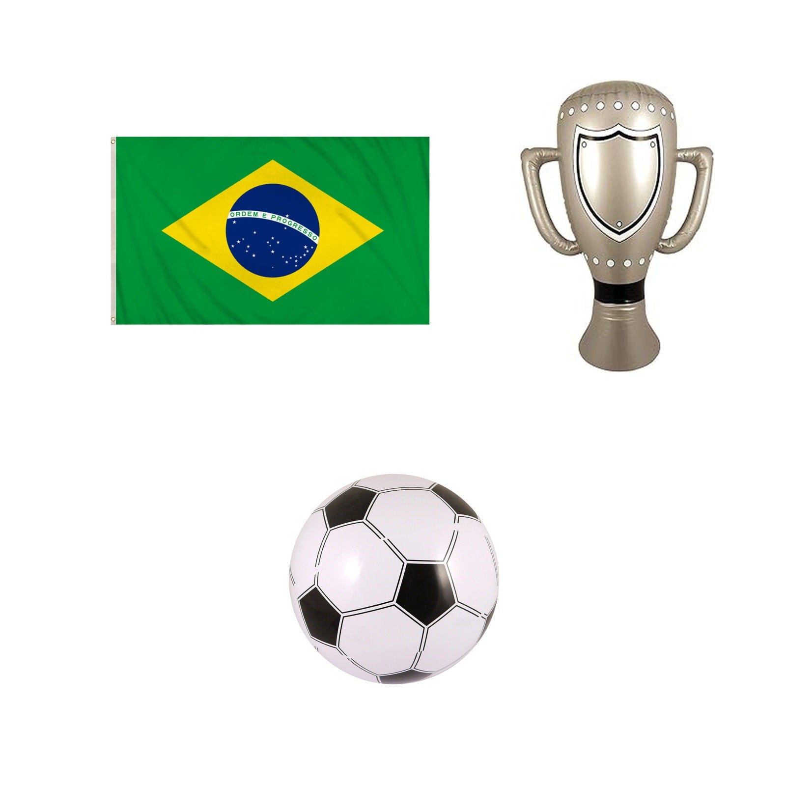 Brazil football fan set with flag inflatable trophy and football