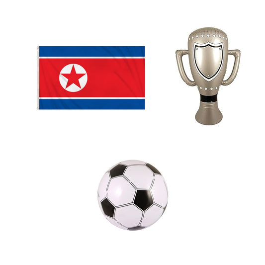 North Korea football fan set with flag inflatable trophy and football