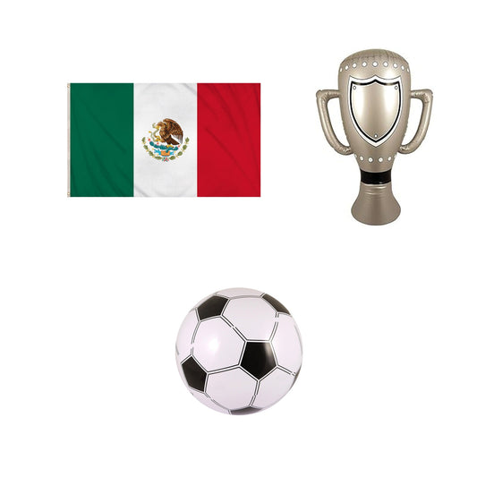 Mexico football fan set with flag inflatable trophy and football