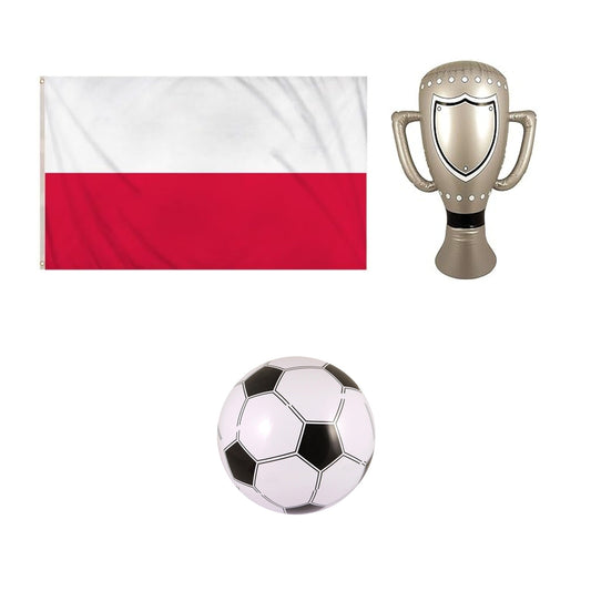 Poland football fan set with flag inflatable trophy and football