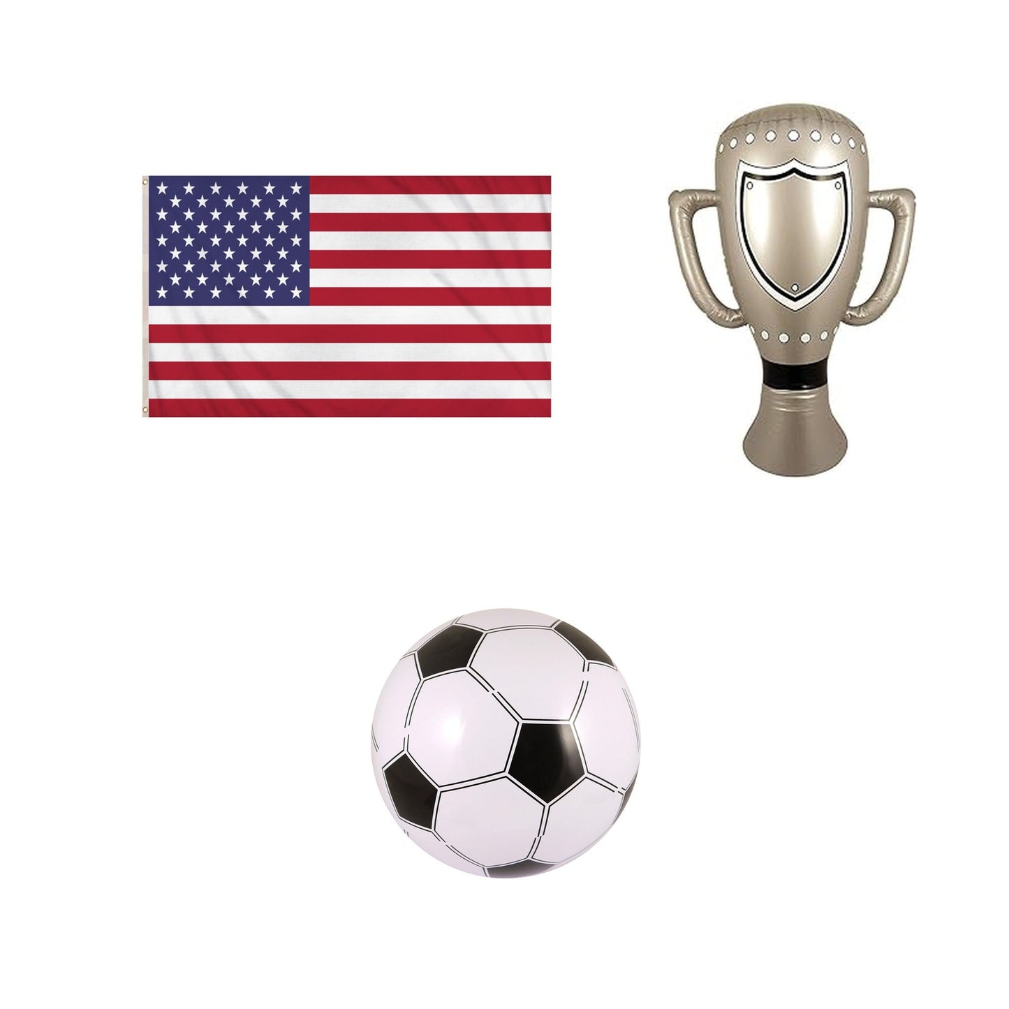USA football fan set with flag inflatable trophy and football
