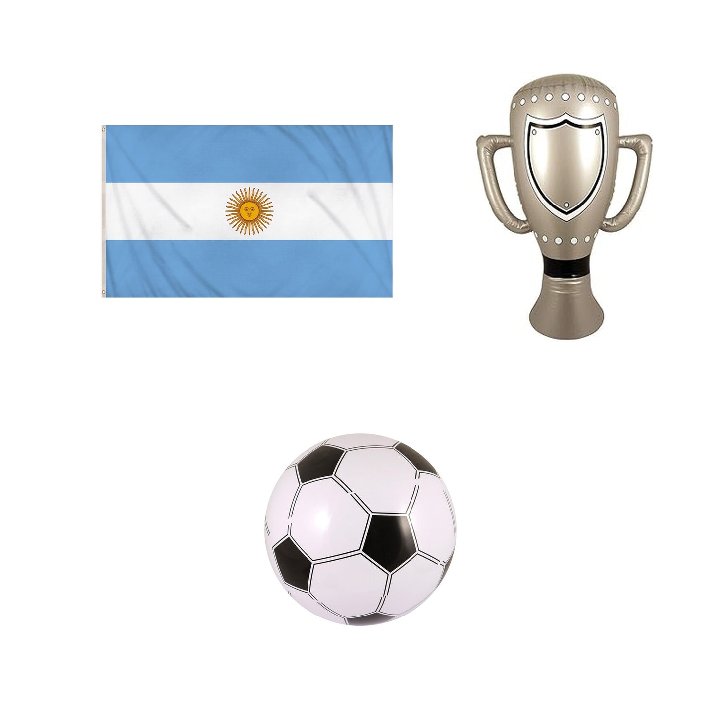 Argentina football fan set with flag inflatable trophy and football