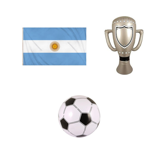 Argentina football fan set with flag inflatable trophy and football