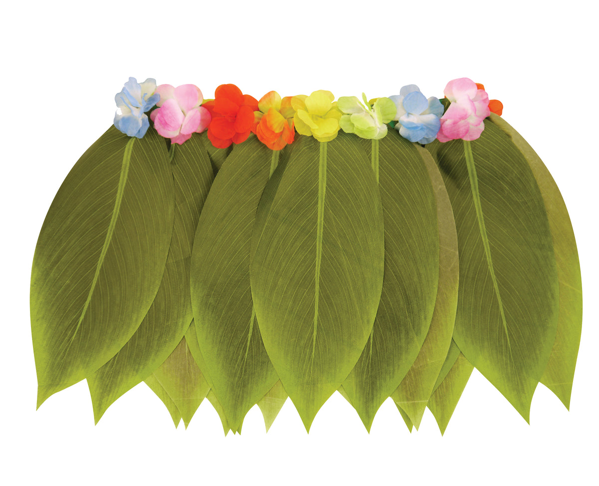 Shell Bra Hula Hawaiian White Sea Shell Bra with Green Hula Leaf Skirt with Flowers L ...