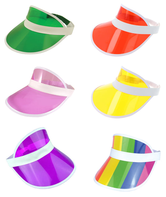 Retro Neon Sun Visor Hat for Golf Tennis Stag Poker Adults 1980’s Fancy Dress Party Cap Hat