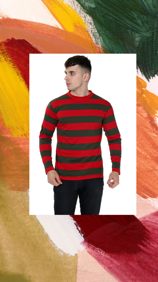 Star Unisex Red And Green Stripe T-Shirt - Full Sleeve Comfort in Festive Colors